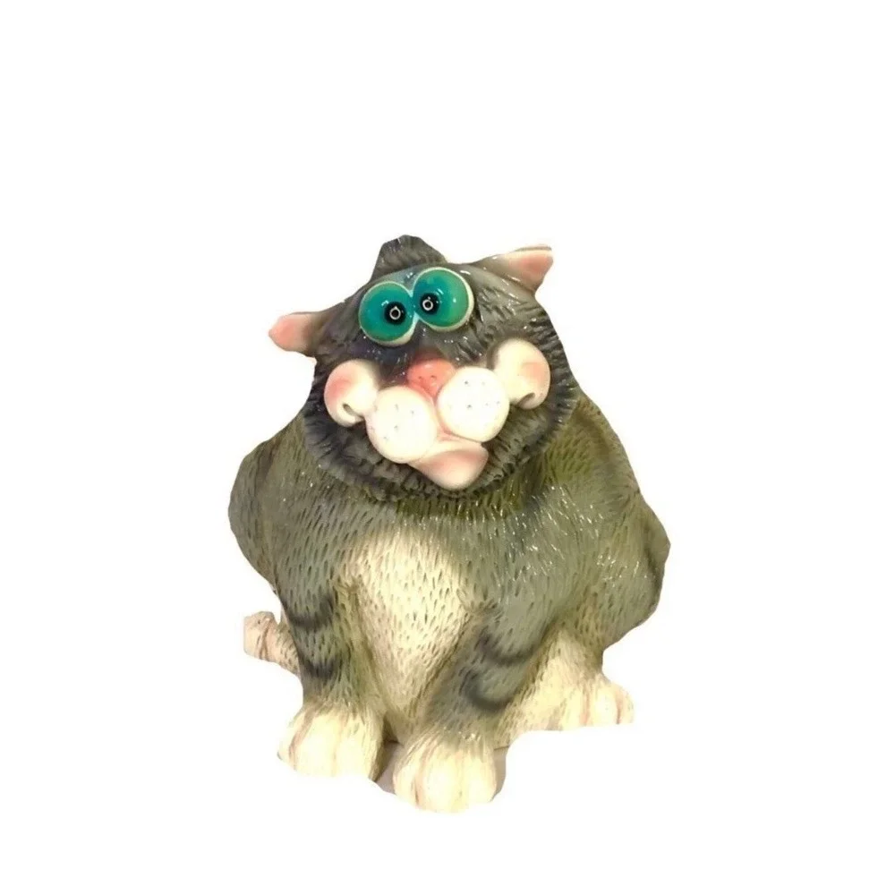 Exhart Phatzos Bobble Head & Wiggle Tail Cat Gray White